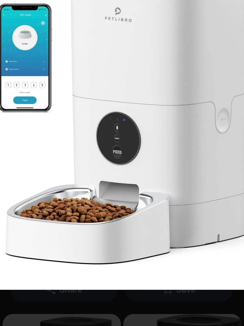 PetLibro Automatic Cat Feeder - White and Black